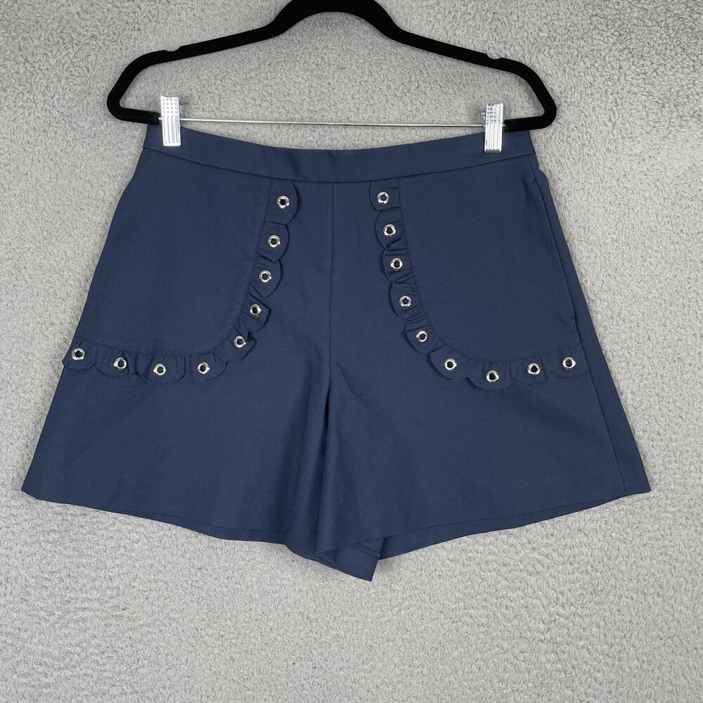 Red Valentino Shorts Womens 44 Scallop Eyelet Pocket Blend Italy Navy Blue